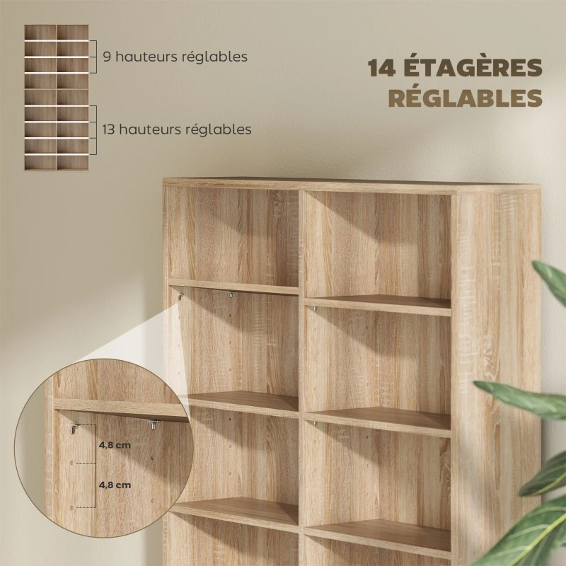 HOMCOM Rangements pour CD et DVD 18 compartiments capacité max. 640 CD/360 DVD 430 Blu-ray 78,5 x 24 x 175 cm bois naturel
