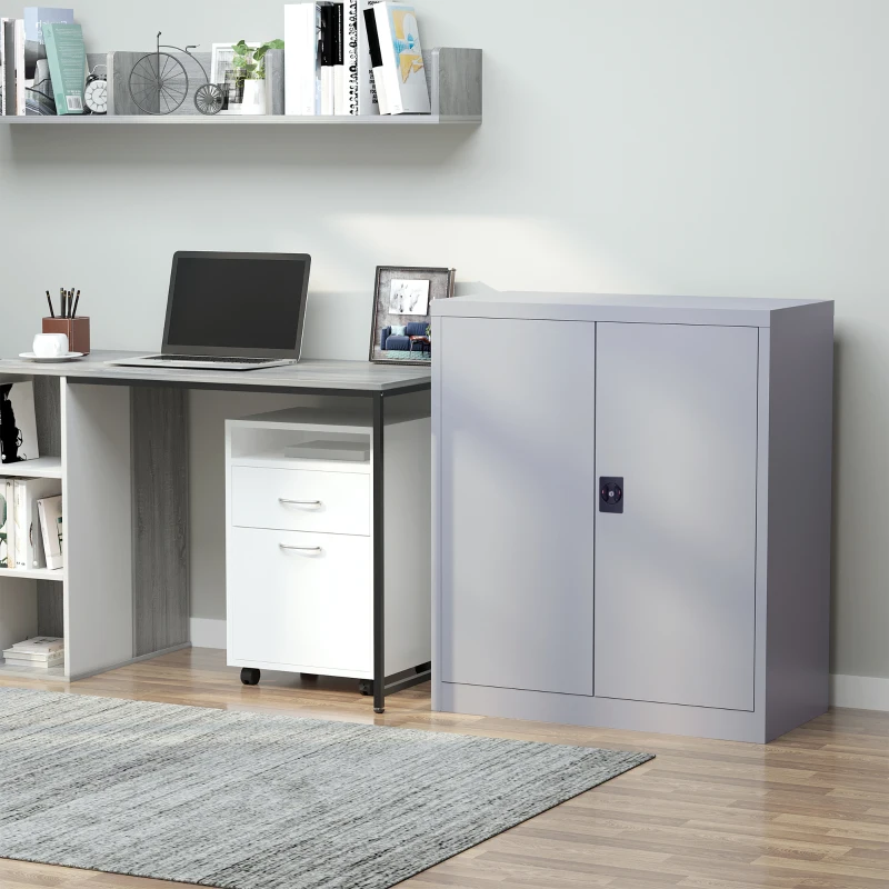 Vinsetto Aktenschrank Stahlschrank Mehrzweckschrank mit verstellbarem Regal und Schloss für Arbeitszimmer Wohnzimmer Grau