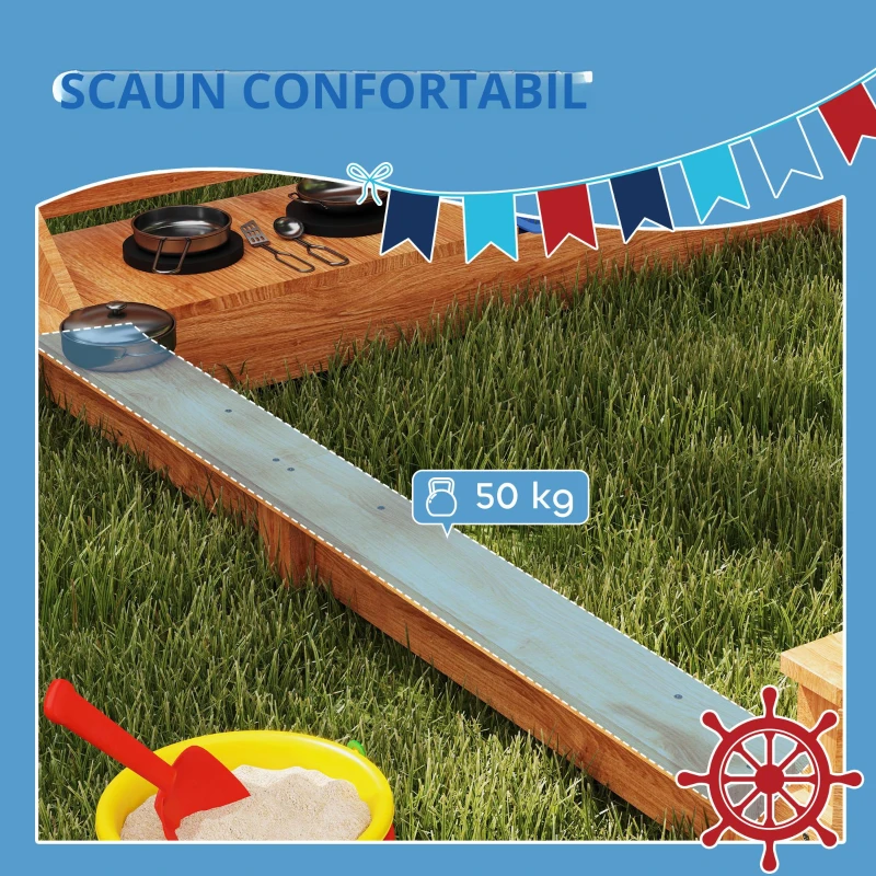 Outsunny Cutie de nisip cu copertină Corabie de pirați, incl. set de bucătărie pentru copii, lemn masiv, 180 x 103 x 144,5 cm, Verde