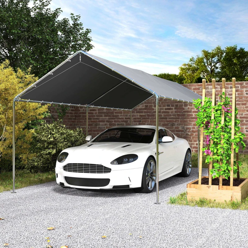 Outsunny Carpa Garaje para Coche 3x6 m Cochera Portátil Impermeable con Toldo de Tela PE y Marco de Acero Galvanizado Gris
