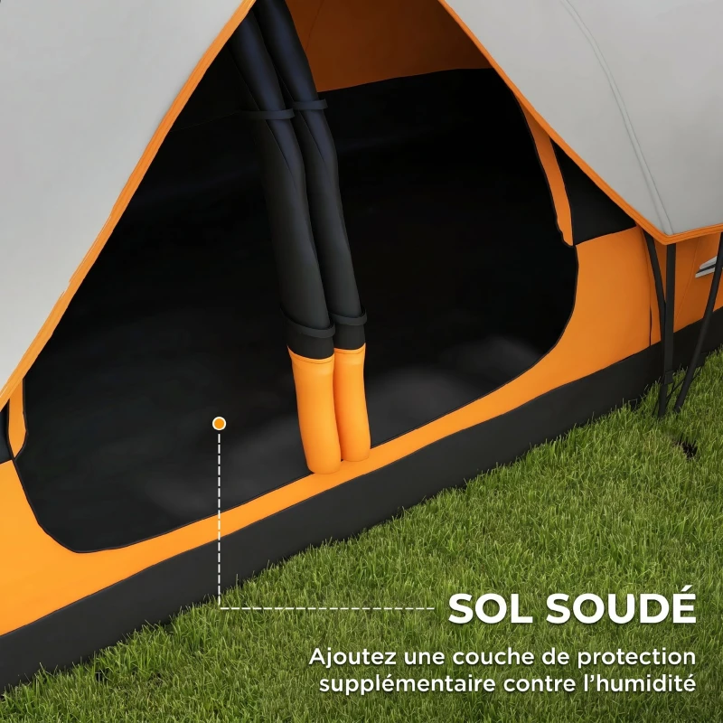 Outsunny Tente de camping familiale 6 pers. double toit légère ventilée facile à monter sac de tranport orange