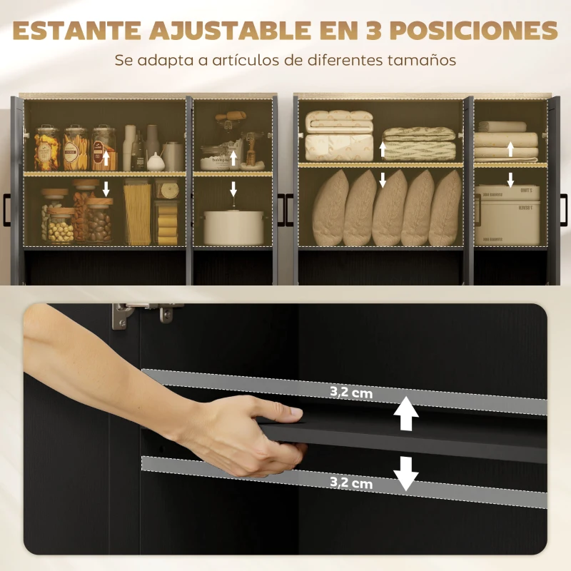 HOMCOM Aparador de Salón con 3 Puertas y Estantes Ajustables para Cocina Comedor Estilo Moderno 90x30x90 cm Negro