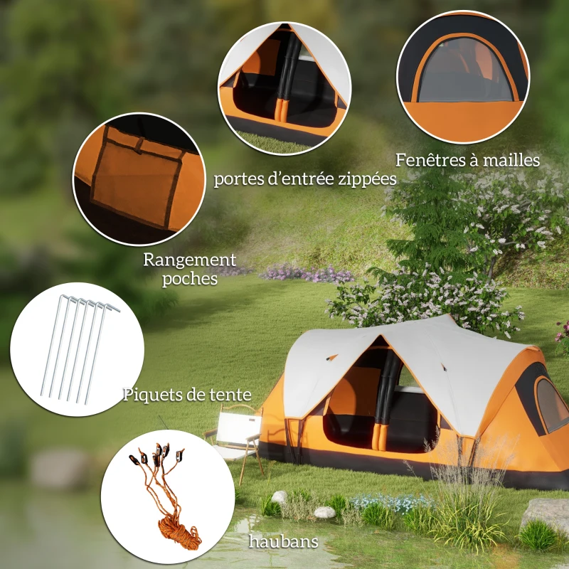 Outsunny Tente de camping familiale 6 pers. double toit légère ventilée facile à monter sac de tranport orange