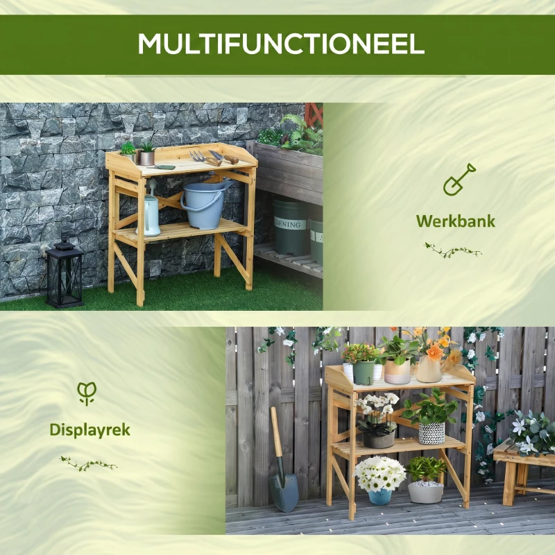 Outsunny plantentafel met houten plank 80 cm x 40 cm x 84 cm