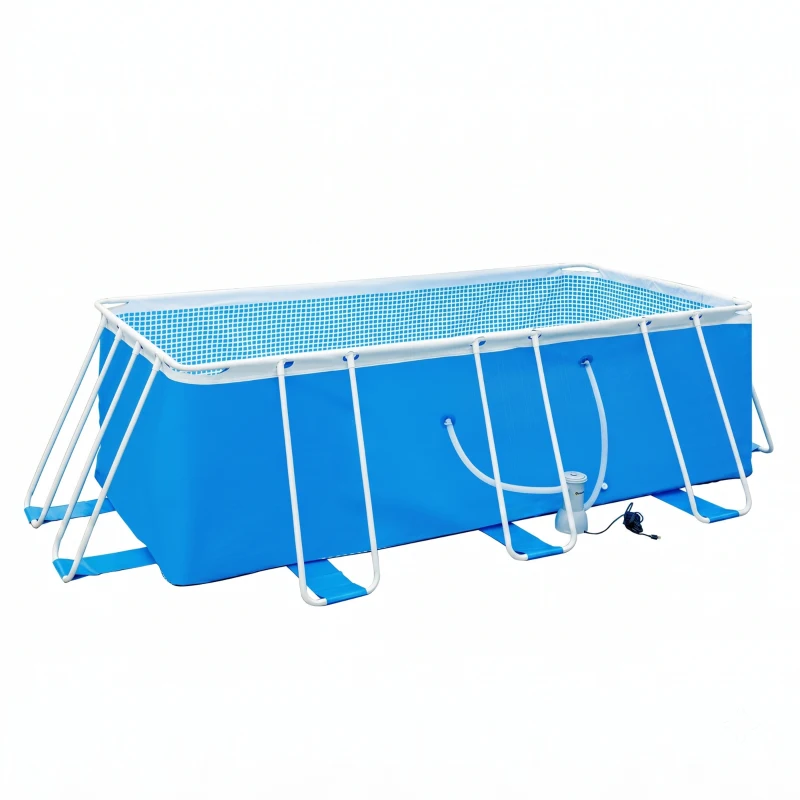 Outsunny Piscina Desmontável Tubular 440x240x122cm Piscina Retangular de Exterior com Purificador 4.000L/H Mangueiras de Comprimento 100cm e Estrutura de Aço 9760L Azul