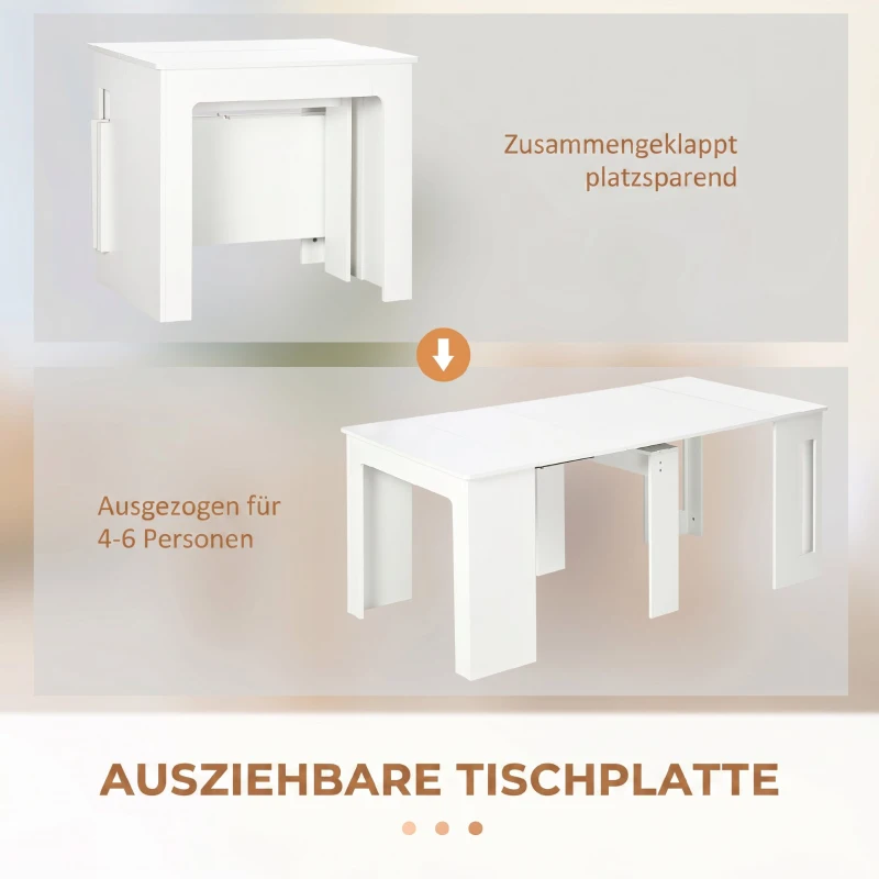 HOMCOM Eettafel, inklaptafel, uitschuifbare keukentafel, eetkamertafel, spaanplaat, 60-180 x 85 x 75 cm, Wit(m-4)