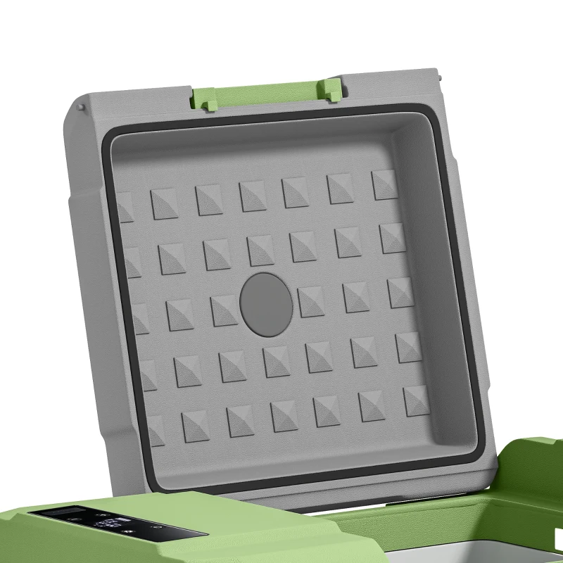 Outsunny 24,2 liter campingkoelkast, autokoelkast, koelbox met LED-licht, AC- en DC-adapter, stille werking, Grijs+Groen