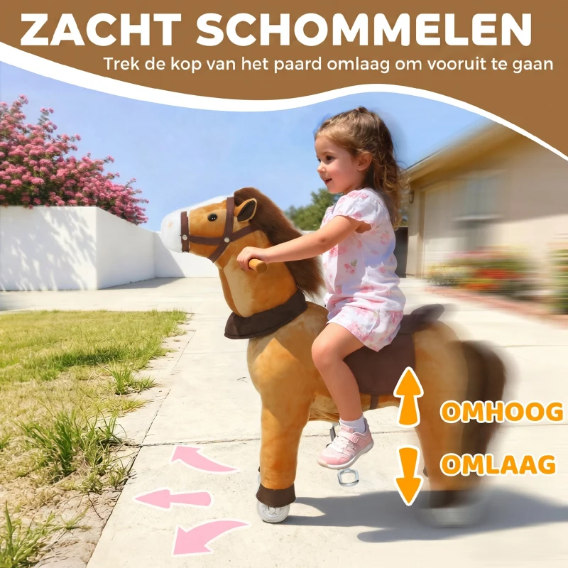 AIYAPLAY Rijpaard voor kinderen, stoffen bekleding, stevig frame, zachte wielen, hobbelpaard, 3-5 jaar, donkerbruin(m-5)