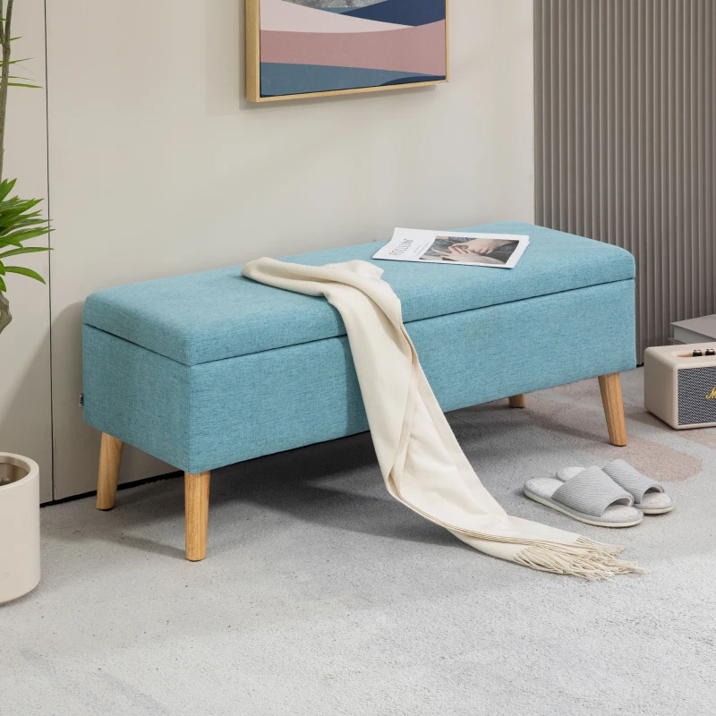 HOMCOM Sitzbank mit Stauraum, bis 220 kg, Leinenoptik, 110x39x45cm, Blau