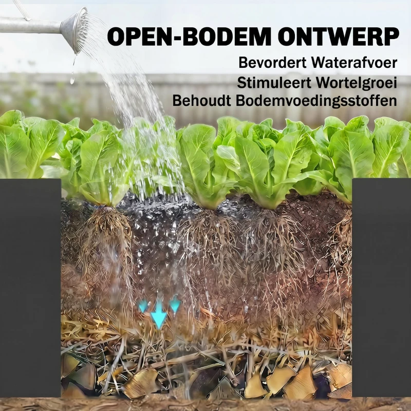 Outsunny L-vormig verhoogd bed, weerbestendig plantenbak van verzinkt staal 150 x 150 x 55 cm zwart