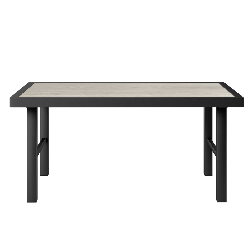 Outsunny Table basse de jardin rectangulaire table de jardin avec plateau SPC à effet bois en métal, 100 x 52 x 46 cm, noir