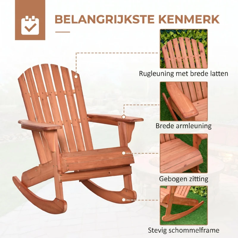 Outsunny adirondack tuinstoel naturel 77 x 94 x 97 cm