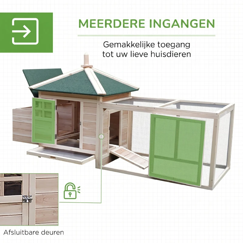 PawHut Kippenhok met ren kippenhuis kippenhok legnest massief houten stok