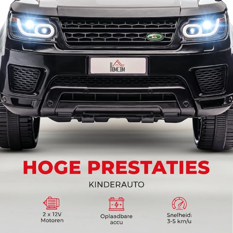 HOMCOM SUV voor elektrische auto's voor kinderen, tot 5 km/u, met veiligheidsgordel, afstandsbediening, koplampen, zwart(m-4)