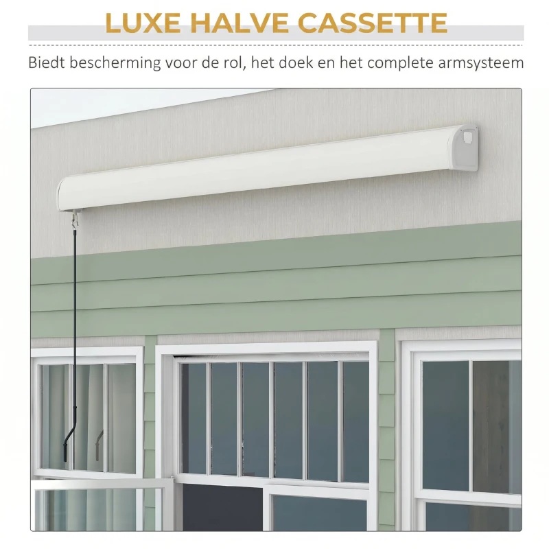 Outsunny Elektrische/Handmatig Uitschuifbare Zonnescherm, Volledig Gesloten Cassette, Afstandsbediening, Aluminium Frame, 3 x 2,5 m, Lichtgrijs