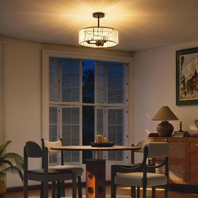 HOMCOM Crystal Ceiling Light, Semi Flush Mount Modern Crystal Chandelier Ceiling Light, E14 Base 3-Lights, Bulbs Not Included