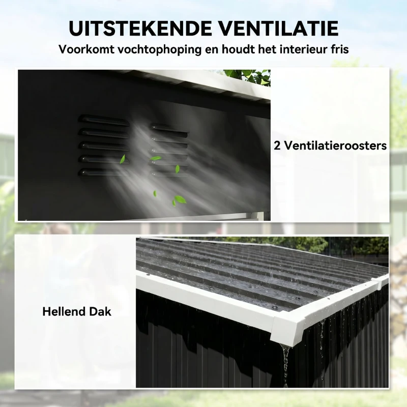Outsunny Metalen gereedschapsschuur 1,37 m², afsluitbare schuur met ventilatie, schuin dak en handschoenen, 163 x 90 x 179 cm