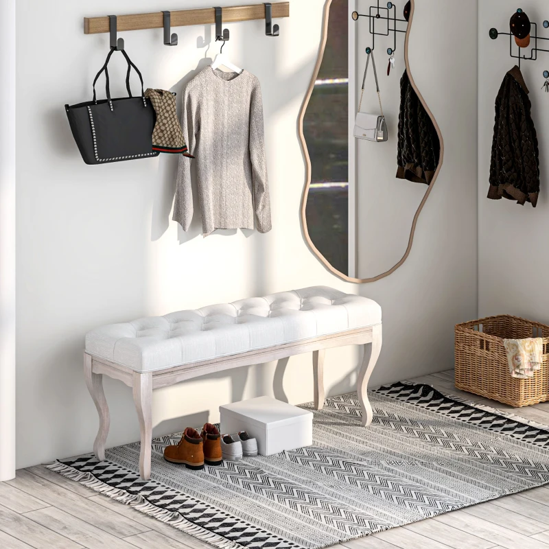HOMCOM Banco Pé de Cama com Pés de Madeira e Assento Acolchoado para Dormitório Entrada Corredor 110x37x49 cm Creme