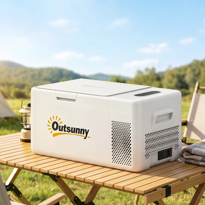 Outsunny Nevera Portátil Eléctrica 16,8L Refrigerador de Coche 12/24/220V -20℃ a +20 ℃ con Pantalla Luz LED 59x32x28 cm Blanco
