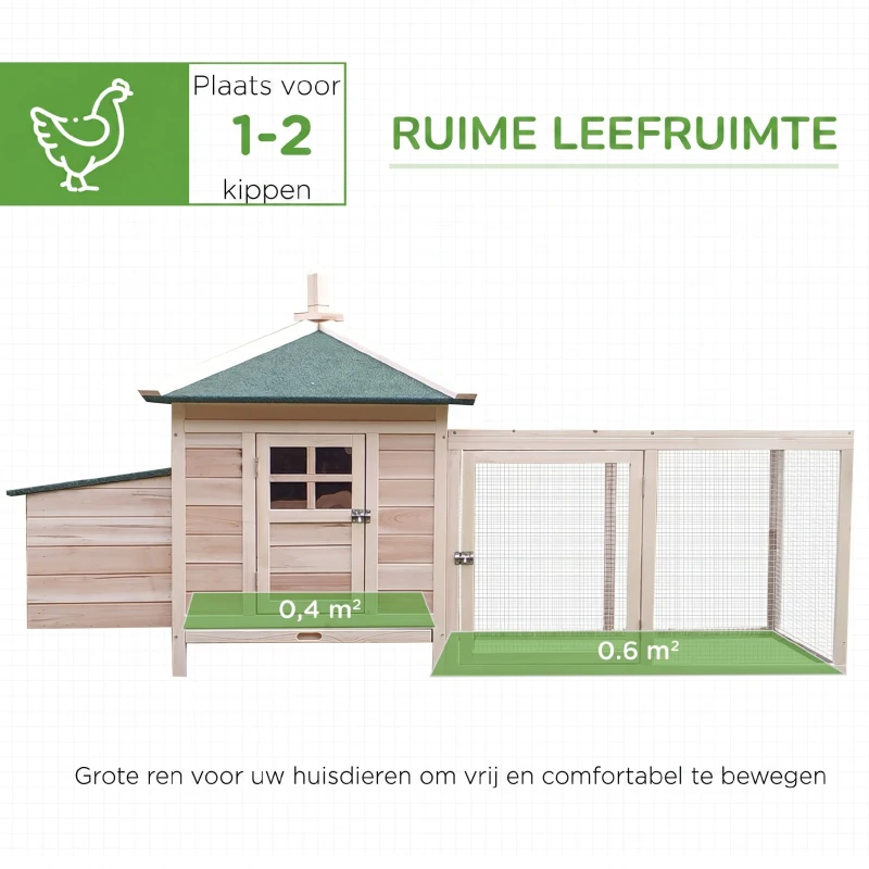 PawHut Kippenhok met ren kippenhuis kippenhok legnest massief houten stok