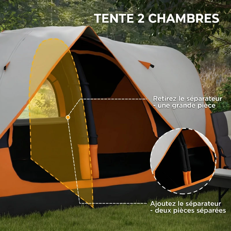 Outsunny Tente de camping familiale 6 pers. double toit légère ventilée facile à monter sac de tranport orange