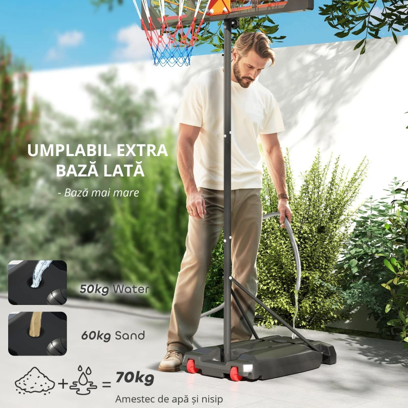 AIYAPLAY Coș de baschet pentru copii, 6+ ani, pentru exterior, ajustabil între 210-260 cm,  Roșu