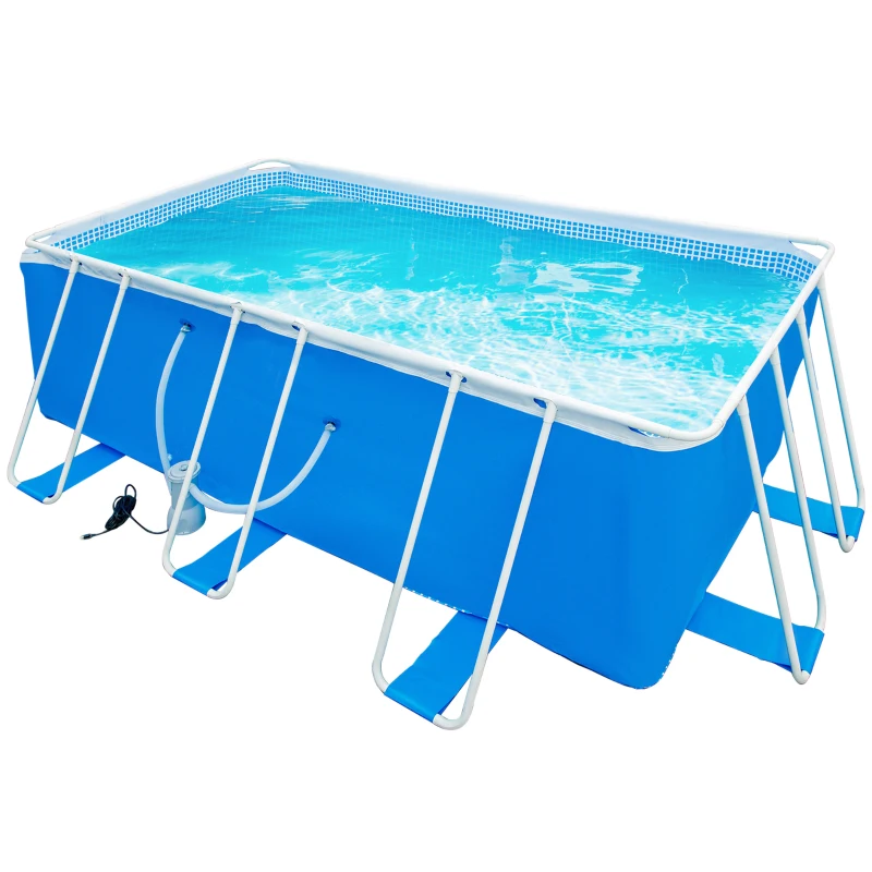 Outsunny Piscina Desmontável Tubular 440x240x122cm Piscina Retangular de Exterior com Purificador 4.000L/H Mangueiras de Comprimento 100cm e Estrutura de Aço 9760L Azul