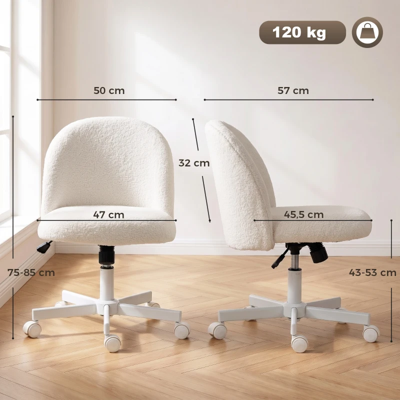 HOMCOM Cadeira de Secretária Giratória em Sherpa com Altura Ajustável Função de Balanço Capacidade 120 kg Creme