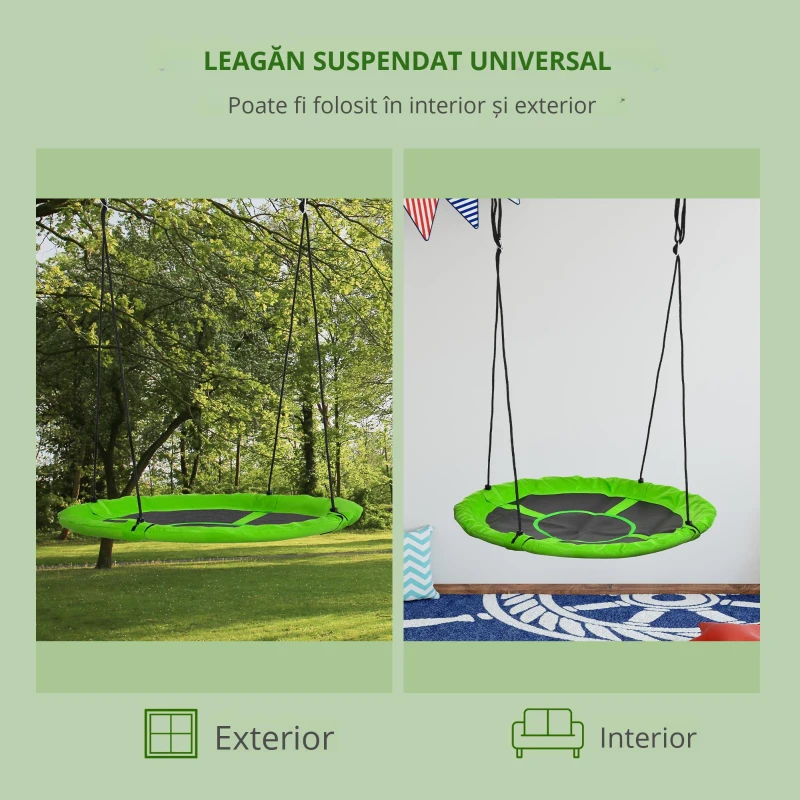 Outsunny Balanță cuib de pasăre rotundă, coș de balanță Ø 110 cm, 4 inele incluse, metal epoxidic, Oxford de înaltă densitate, verde