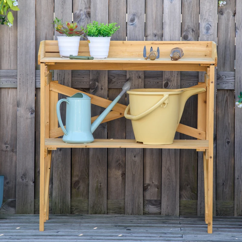 Outsunny plantentafel met houten plank 80 cm x 40 cm x 84 cm