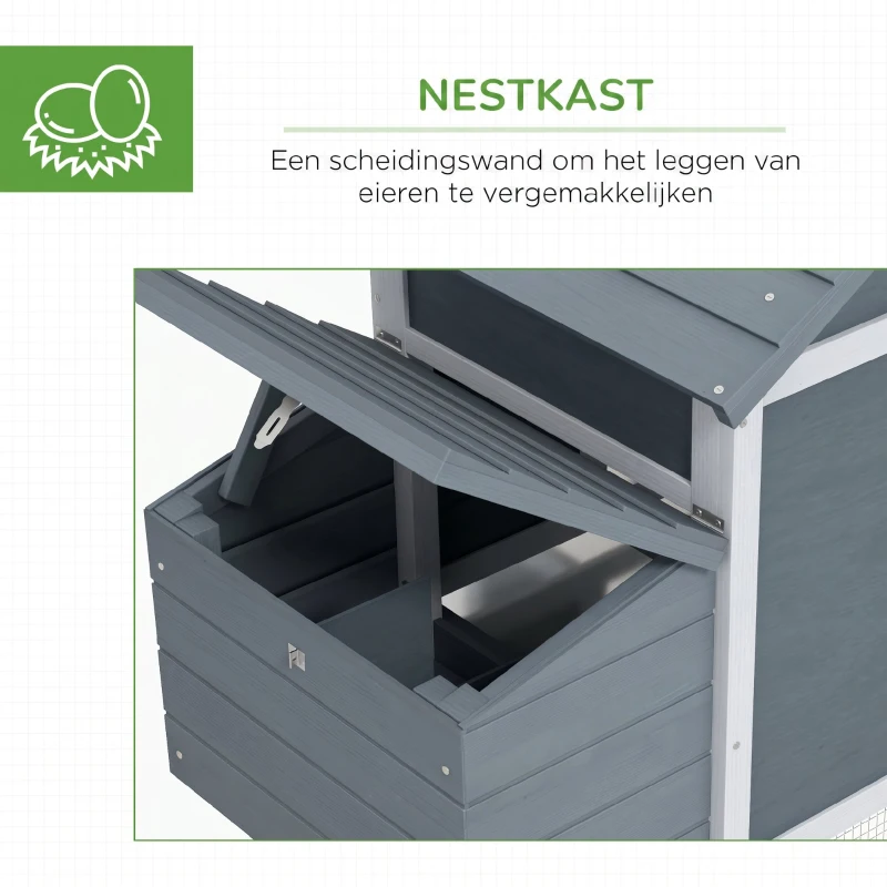 Pawhut krielkippenhok met nestkast pluimveehuis grijs(m-6)