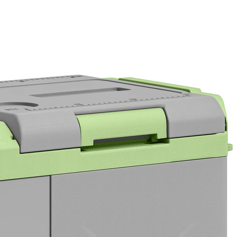 Outsunny 24,2 liter campingkoelkast, autokoelkast, koelbox met LED-licht, AC- en DC-adapter, stille werking, Grijs+Groen