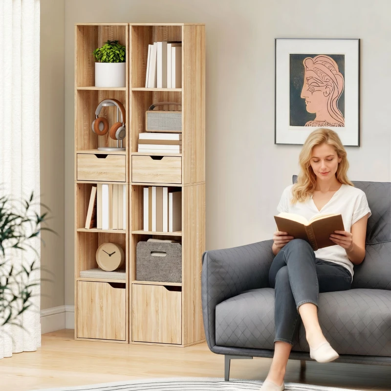 HOMCOM Bibliothèque, étagère à livres, meuble de rangement avec tiroir placard compartiments ouvertes, 30 x 24 x 158 cm naturel