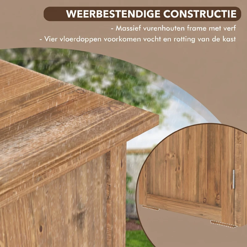 Outsunny Tuinhuisje met dubbele deuren, magneetsluitingen, natuurlijk hout, 77B x 55D x 72H cm, bruin(m-6)