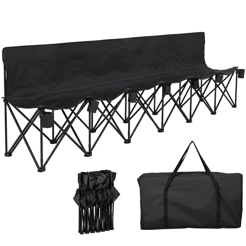 Outsunny® campingbank inklapbare bank 6-zits met draagtas tuinbank klapbank camping draagtas, Oxford + metaal, zwart / blauw, 279x48x80cm