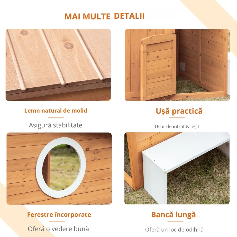 Outsunny Cabană de joacă pentru copii casă de grădină din lemn cu ușă și ferestre, banc, cutie poștală, tablou, de la 3 la 8 ani
