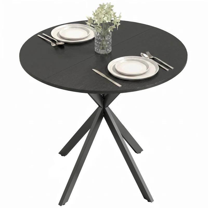 HOMCOM Ronde keukentafel, 80 cm, compact tafelblad, spaanplaat, metaal, zwart