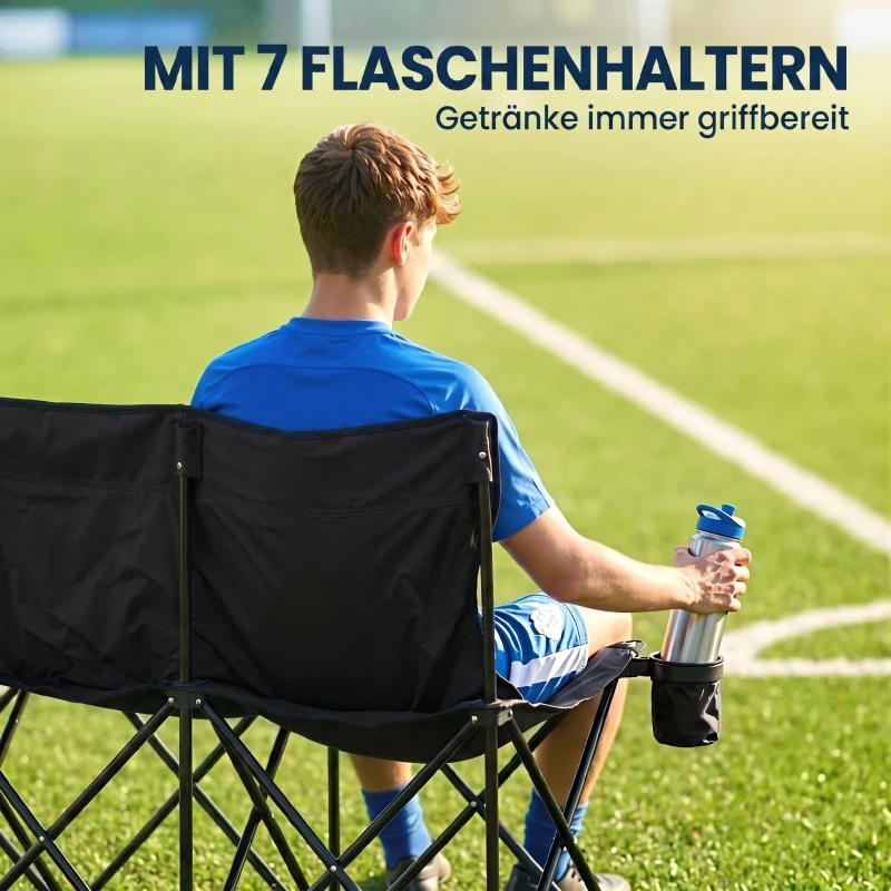 Outsunny® campingbank inklapbare bank 6-zits met draagtas tuinbank klapbank camping draagtas, Oxford + metaal, zwart / blauw, 279x48x80cm