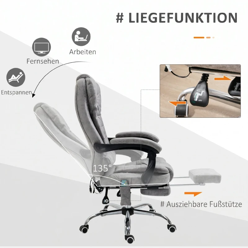 Vinsetto Bureaustoel met Massagefunctie, Ergonomische Bureaustoel met Leun- & Warmtefunctie, Afstandsbediening, Grijs(m-5)