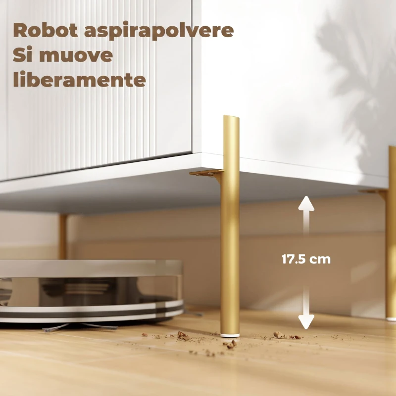 HOMCOM Credenza Moderna, Mobile Bar da Caffè con 3 Cassetti Silenziosi, 2 Ripiani Regolabili, 5 Gambe in Acciaio, Bianco