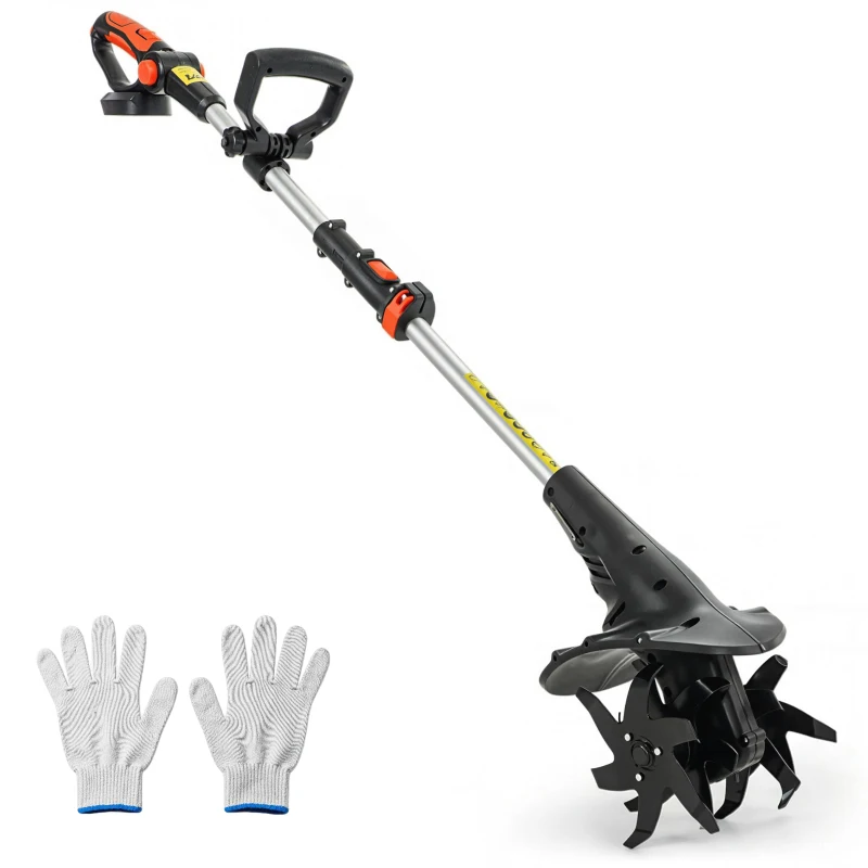 Outsunny Motosapă Fără Fir 18V, Lățime de Lucru 20cm, Adâncime 18cm, 4 Lame, Mâner Reglabil, pentru Grădină și Terenuri, Bateria și Încărcătorul Nu Sunt Incluse