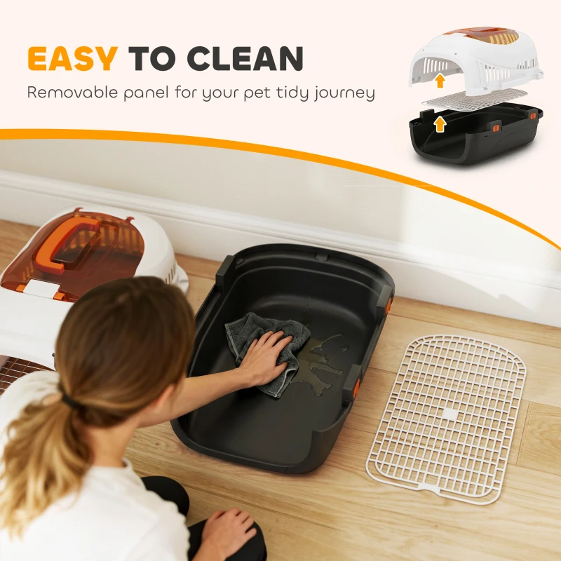 PawHut Plastic Pet Carrier Hard Shell Dog Cat Carrier Max 4 KG Steel Door Feed Bowl Secure Lock 49 x 32 x 31 cm