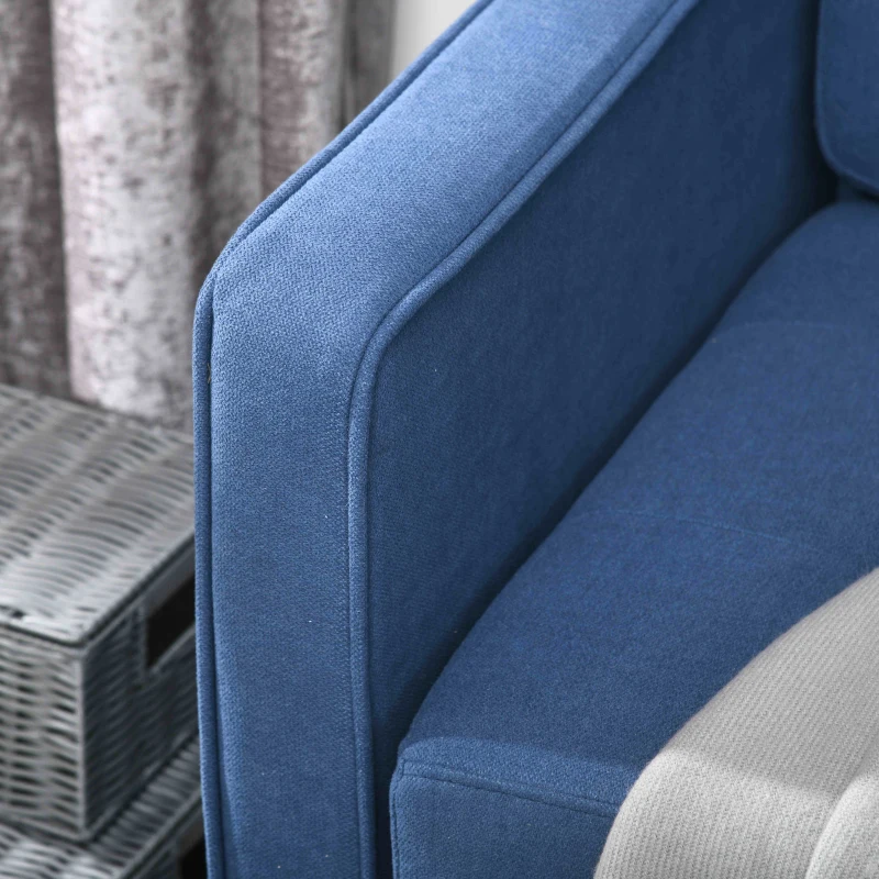 HOMCOM Modern Loveseat Sofa, Compact 2 Seater Sofa with Hidden Storage, 117cm Tufted Cotton Couch with Wood Legs, Blue