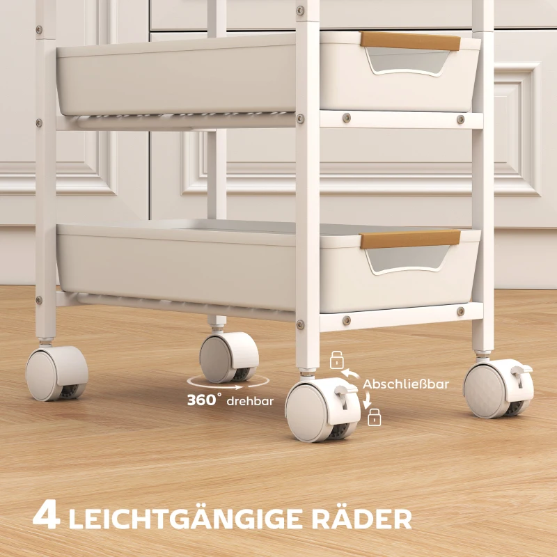 HOMCOM 5-laagse Keukentrolley, Houten Uiterlijk, Rolbaar, Metalen Frame, 4 Lades, Wit