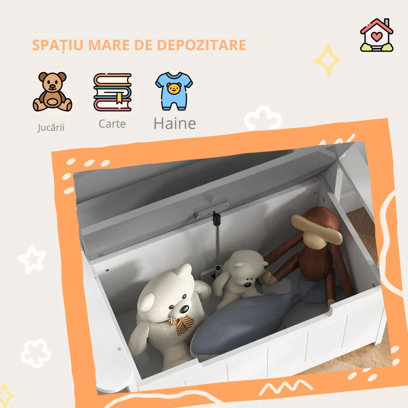 AIYAPLAY Cutie de jucării pentru copii 2 în 1 și banc cu spătar și brațe - piston pneumatic 68,5L x 34l x 58H cm
