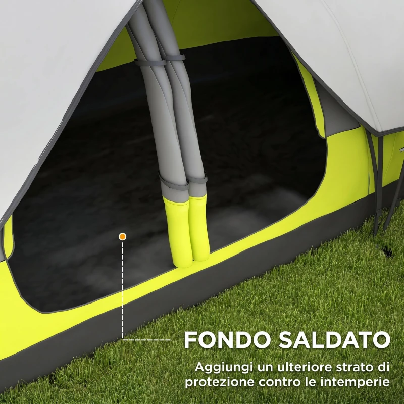 Outsunny Tenda da Campeggio 3 posti con 2 Spazi Separati, in Poliestere e Fibra di Vetro, 450x215Px180 cm, Verde