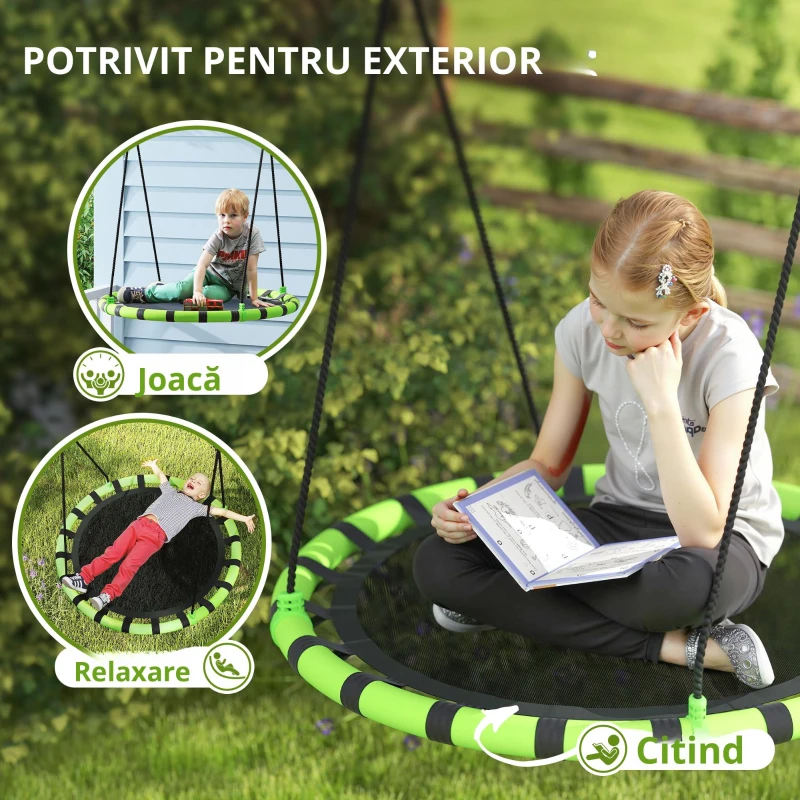 Balansoar AIYAPLAY pentru copii, suportă 150 kg, Ø100 x 180H cm, metal, spumă, negru