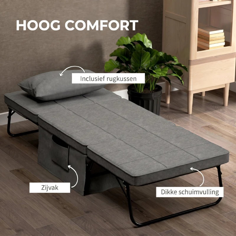 HOMCOM 4-in-1 opklapbed fauteuil voetenbank ligstoel 5-laags in hoogte verstelbaar grijs(m-7)