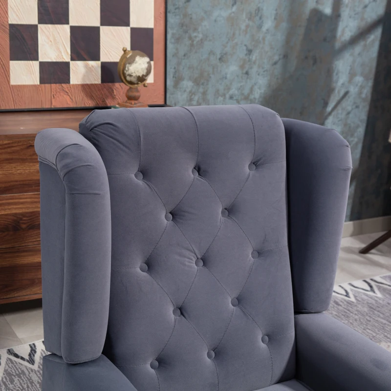HOMCOM Wingback Accent Chair, Retro Upholstered Button Tufted Occasional Chair for Living Room and Bedroom, Charcoal Grey