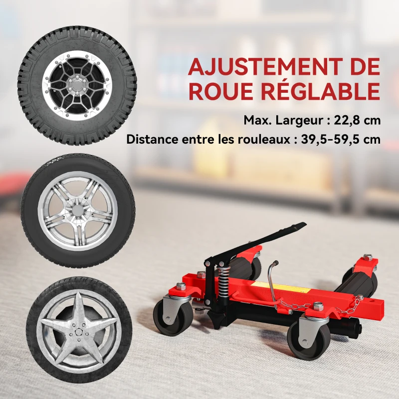 HOMCOM Lot de 2 chariots de manutention de voiture capacité 680kg chariot de déplacement largeur pneu 22,8cm 56x54x19,5cm, noir